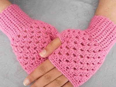 (Crochet-Crosia) how to make finger-less Gloves