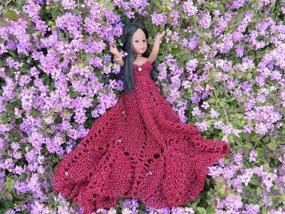 Glamourous crochet dress for dolls. Vestido glamuroso a ganchillo para muñeca Nancy (part 2)