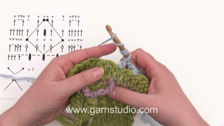 How to crochet two techniques that are used in 5th clue in DROPS Mystery blanket Spring Lane