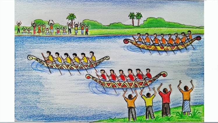 How to draw a scenery of Boat regatta Step by step (very easy)