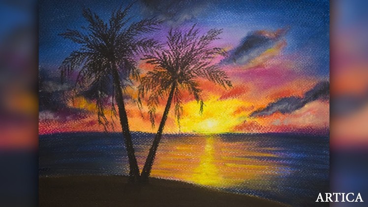 How to Draw Sunset Scenery with Soft Pastel | Soft Pastel Technique