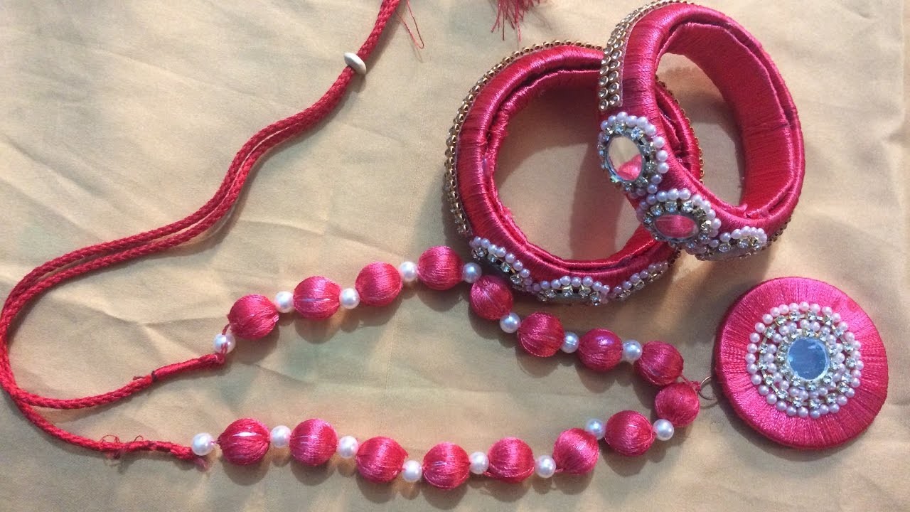 how-to-make-a-silk-thread-necklace-at-home-silk-thread-pendant-bridal