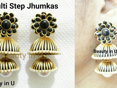 How to Make Classic 2-Step Silk Thread Jhumkas at Home | Multi Step Designer Silk Thread Earrings