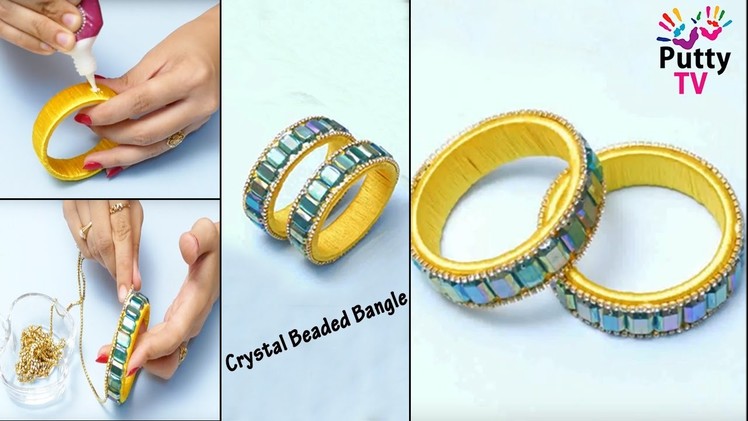 How To Make Crystal Beaded Bangle | Silk Thread Bangles | DIY Jewellery | Bridal Bangles