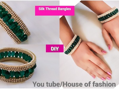 How To Make Crystal Beaded Bangle||Silk Thread Bangles||Stone Line  Bangles|| Bridal Bangles. 