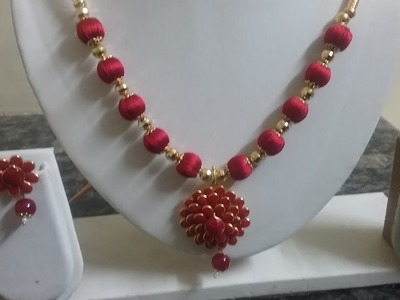 How to make  designer silk thread  necklace at home, fancy silkthread necklace at home