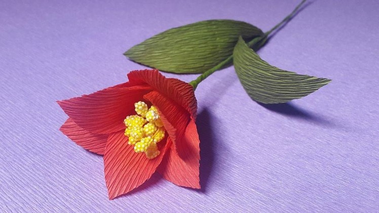 How to Make Red Paper flowers - Flower Making of Crepe Paper - Paper Flower Tutorial