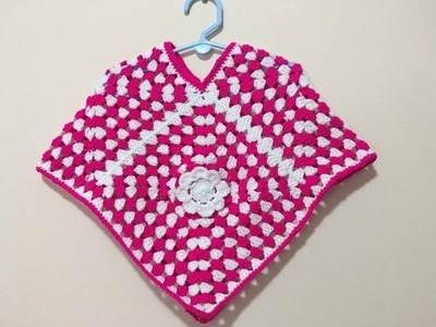 Simple elegant poncho - all sizes - 4 granny squares - crochet - English