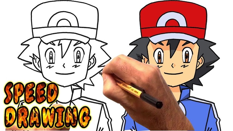 How to Draw Ash Ketchum from Pokemon (Speed Drawing)