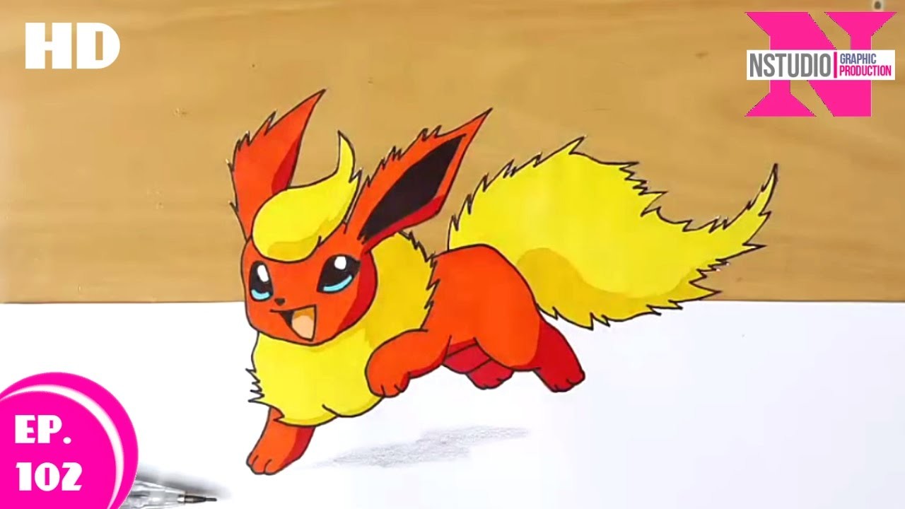 How to Draw Flareon From Pokemon Step by Step NEW.