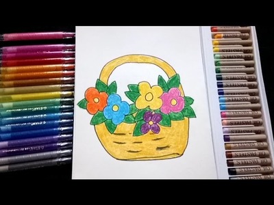 How to draw Flower Basket for Kids in Simple way