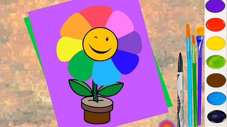 How to Draw Rainbow Flower for Kids. Coloring Page. Learn Color and Paint for Children