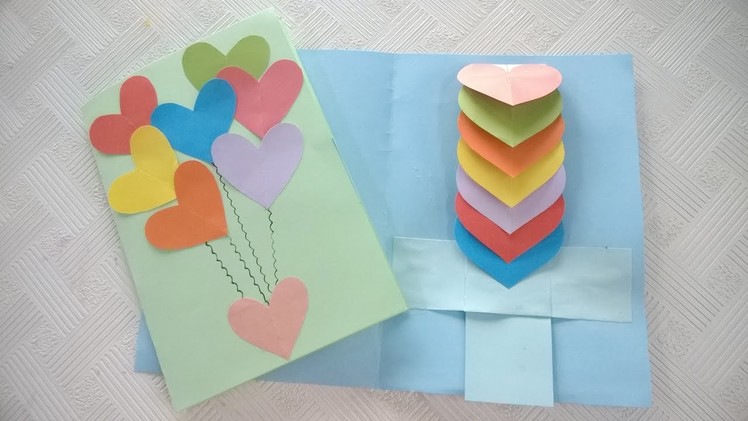 How to Make Rainbow Heart Waterfall Card by Paper