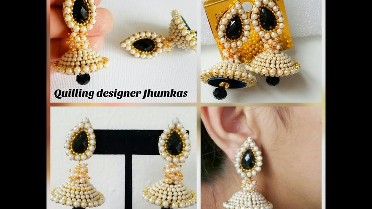 How to make simple Pearl jhumkas|Quilling Jhumkas