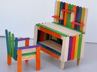Popsicle Stick Crafts - How to make Table and Chair | Miniature Furniture