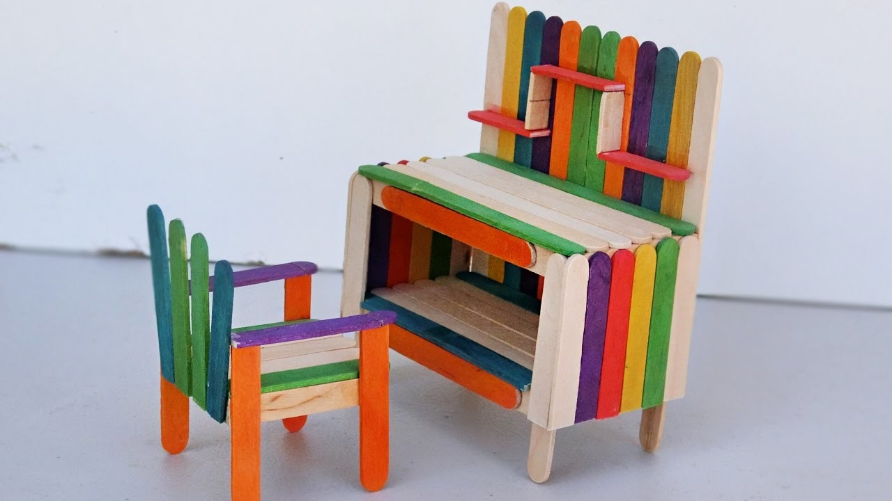 Popsicle Stick Crafts - How to make Table and Chair 