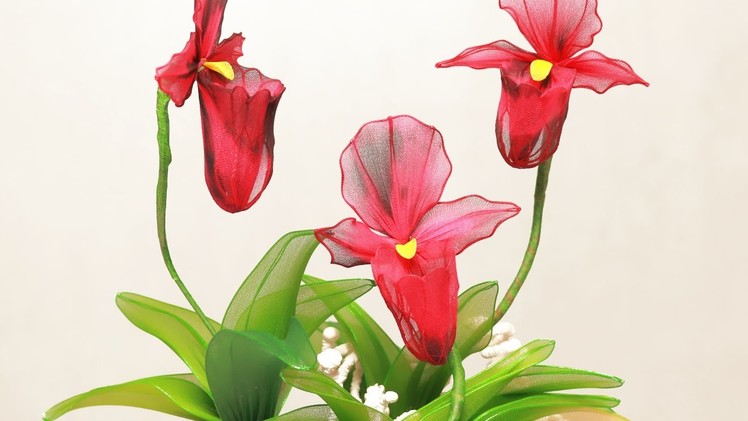 Tập 9: Làm hoa LAN THIẾT HÀI bằng vải voan - How to make stocking Nepenthes flower