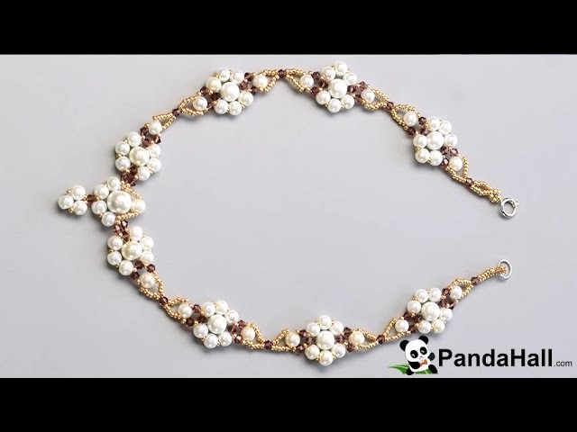 140   Pearls Design   How to Make a Pearl Beaded Flower Necklace with Seed Beads 1