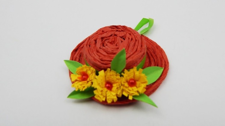 Basthat with quilling flowers DIY decoration hat flower papercraft deco