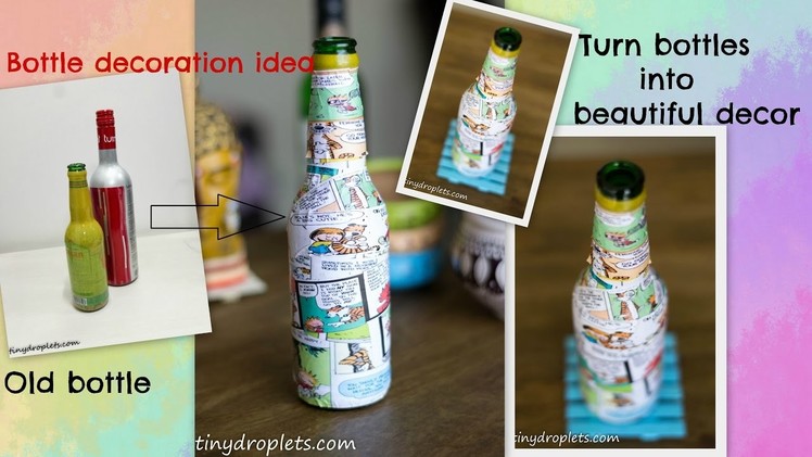 DIY Bottle decoration | ModPodge bottle | Bottle design using cartoon characters