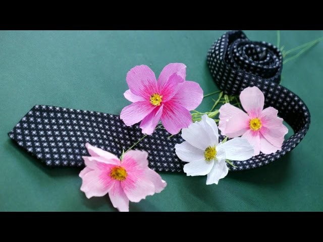 DIY - Craft tutorial - How to make paper flower - Cosmos - by crepe paper - Hoa cánh chuồn giấy nhún
