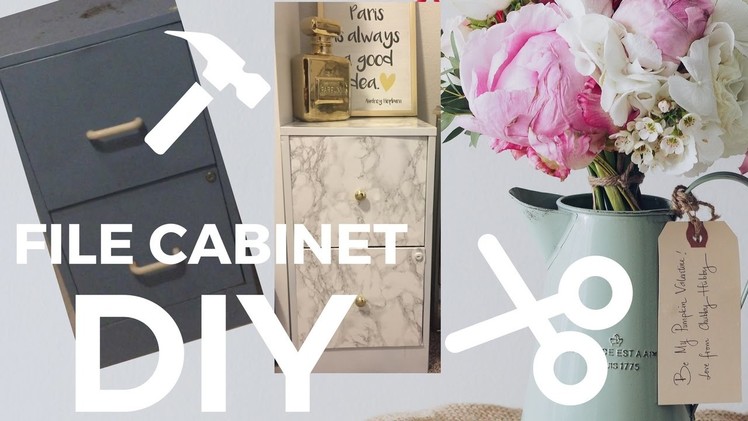 DIY filing White and Gray Marble Cabinet