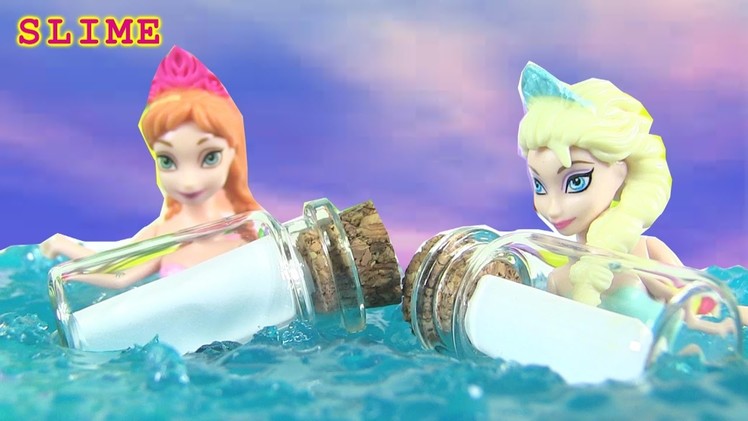 DIY Frozen Elsa Anna Message In A Bottle Slime Beach Fantasy Scene by Rainbow Collector