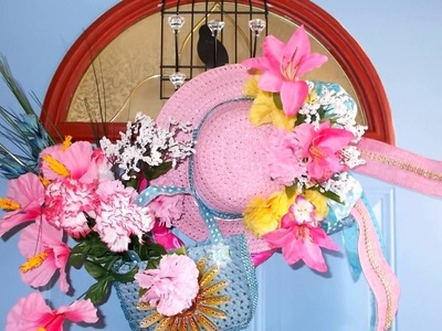 DIY-Instructional Dollar Tree Hat And Purse Door Wreath Spring Time Decor