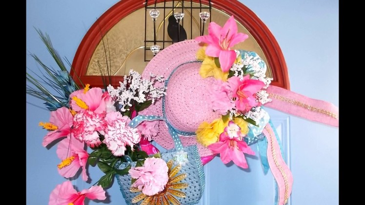 DIY-Instructional Dollar Tree Hat And Purse Door Wreath Spring Time Decor