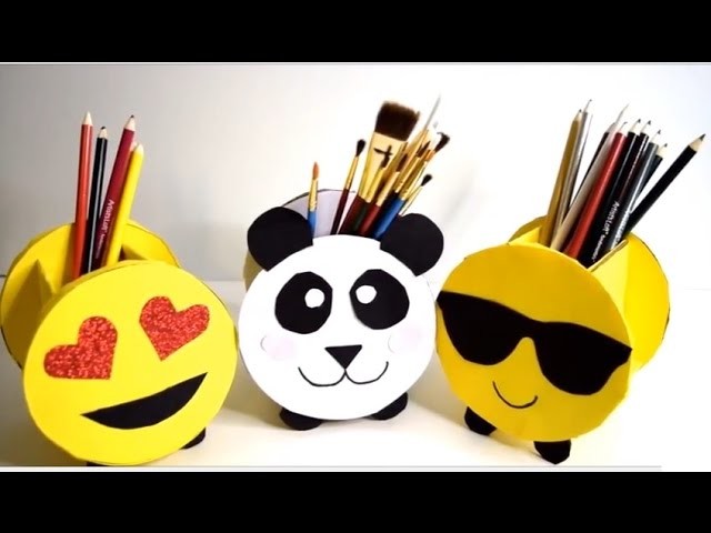 {DIY} Pencil Holders Emoji and Panda | Cardboard Storage
