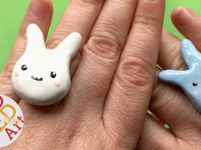Easy Kawaii Bunny Rings DIY - Peeps DIY - Polymer Clay Rings DIY