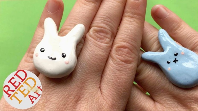 Easy Kawaii Bunny Rings DIY - Peeps DIY - Polymer Clay Rings DIY