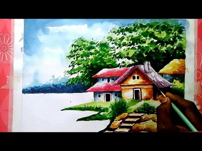 How to draw riverside landscape watercolor painting | step by step tutorial for beginner |