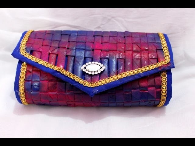 How to make clutch from old recycled newspaper at home I Women's handbags I Creative Diaries