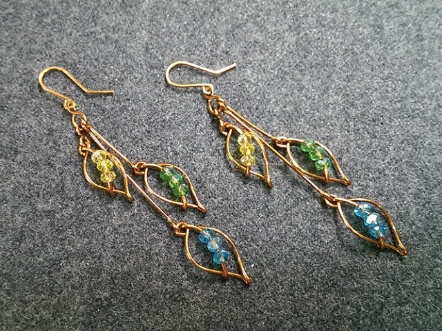 Leaves earring with crystal beads - How to make wire jewelery 230
