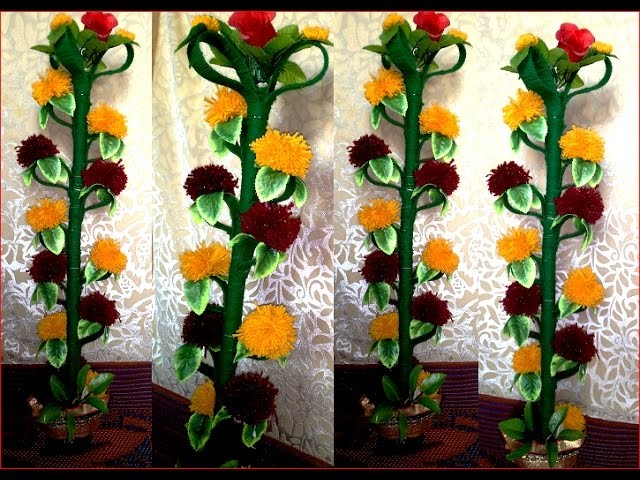 Merigold Genda flower plant making with wool threads DIY ऊन धागे के साथ गेंडा फूलों का पौधा