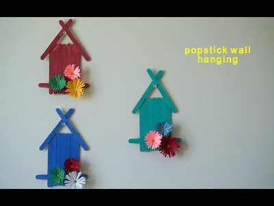 Popsicle Sticks Wall Hanging with Handmade Paper Flower(kids Room Decoration)