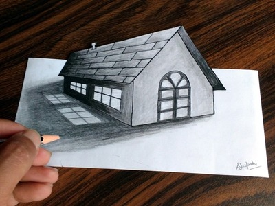 Trick Art Drawing 3D Tiny House on paper