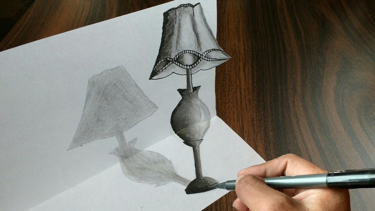 Trick Art Drawing 3D Tiny Table Lamp On Paper