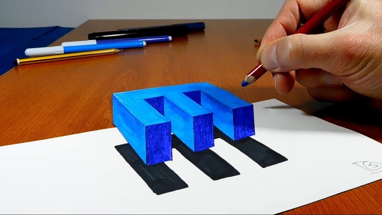 Try to do 3D Trick Art on Paper, floating letter E