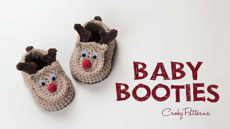 How to Crochet Reindeer Baby Booties Easy Tutorial | Croby Patterns