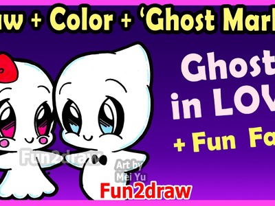 How to Draw and Color CUTE Ghost Couple in LOVE - Easy Cartoon Drawings Halloween Fun2draw