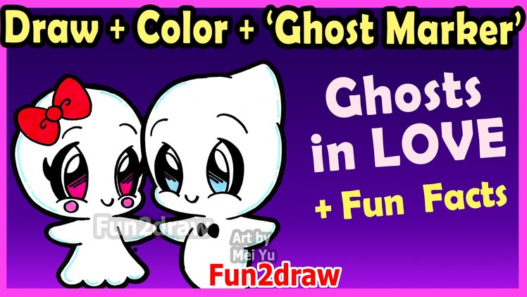How to Draw and Color CUTE Ghost Couple in LOVE - Easy Cartoon Drawings Halloween Fun2draw