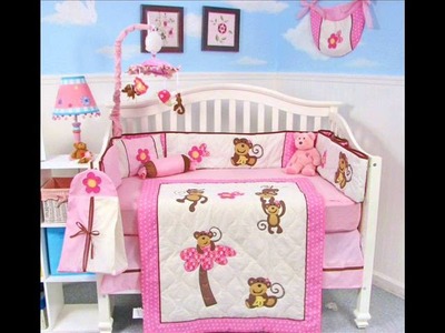 SoHo Pink Monkey Party Baby Crib ; monkey crib bedding set, new baby bedding