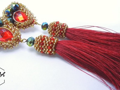 "The Red" Earrings | Peyote & Blanket Stitch