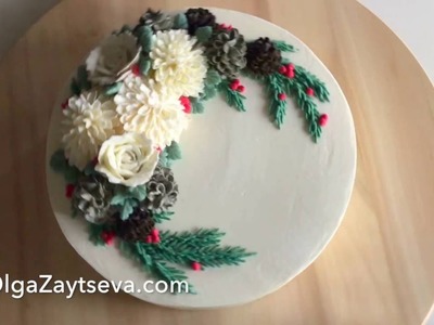 Buttercream Pinecone Christmas wreath cake