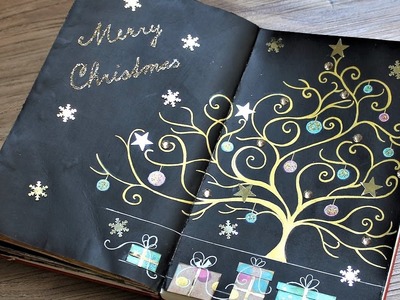Christmas art journal mixed media tutorial. Christmas tree painting