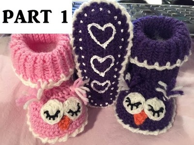 Crochet & knit slippers - FREE tutorial - owl slippers - baby - wool part 1