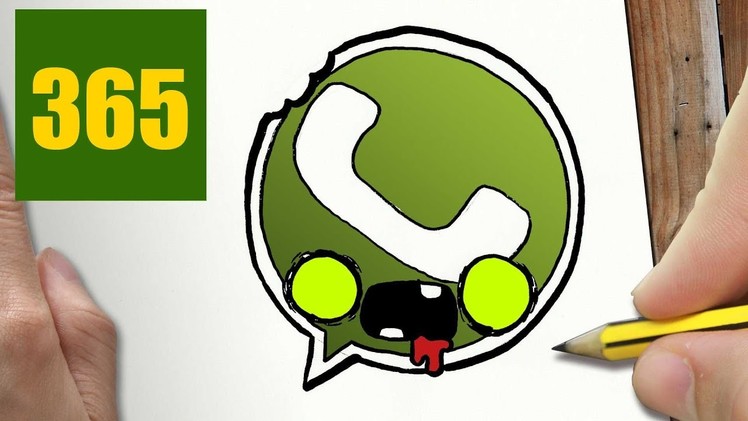 HOW TO DRAW A LOGO WHATSAPP ZOMBIE CUTE, Easy step by step drawing lessons for kids