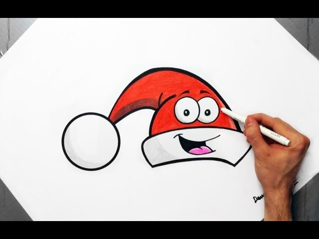 How To Draw Cute Santa's Hat With Big Smile  Cartoon Winter Edition